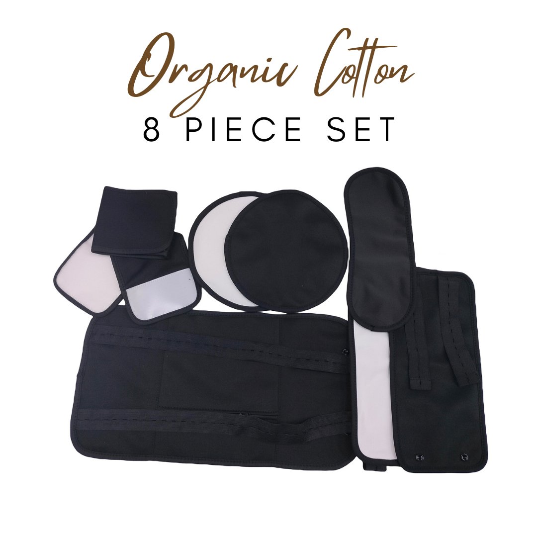 8 Piece Organic Cotton Castor Oil Wraps Pack - Black-0